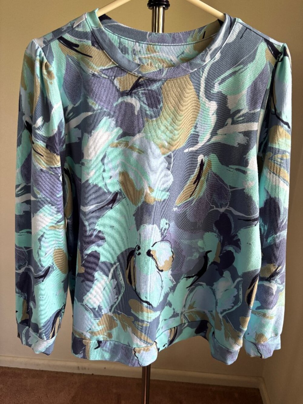 Denim & Co. Active Floral French Terry Pullover Size Medium